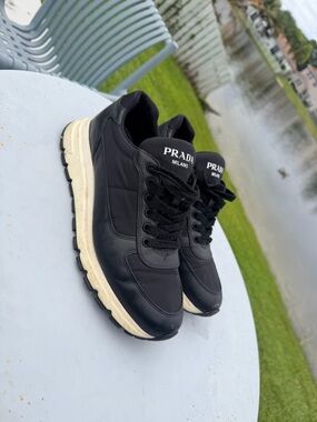 Prada Black Low-Top Sneakers with Cream Sole